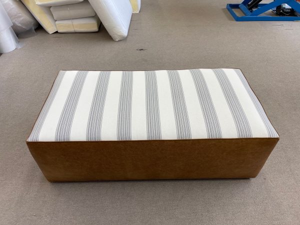 Brown Leather Ottoman with Striped Cushion - Image 2