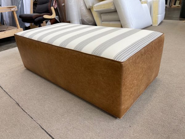 Brown Leather Ottoman with Striped Cushion - Image 4